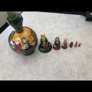 Russian hand painted wooden nesting dolls, set of 9
